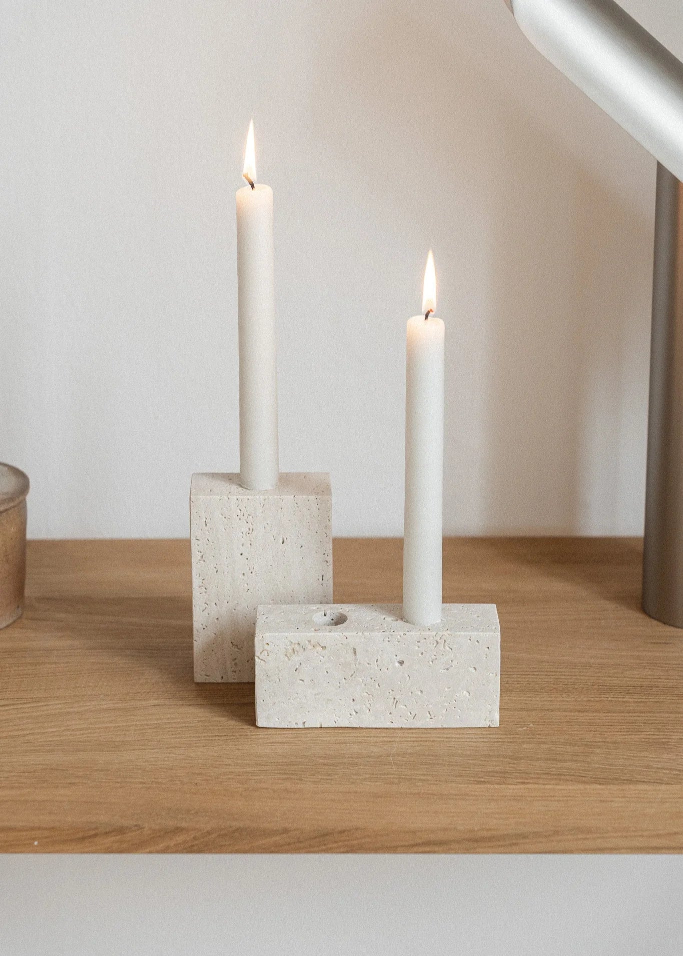 Epode | Travertine, Candleholder two candles