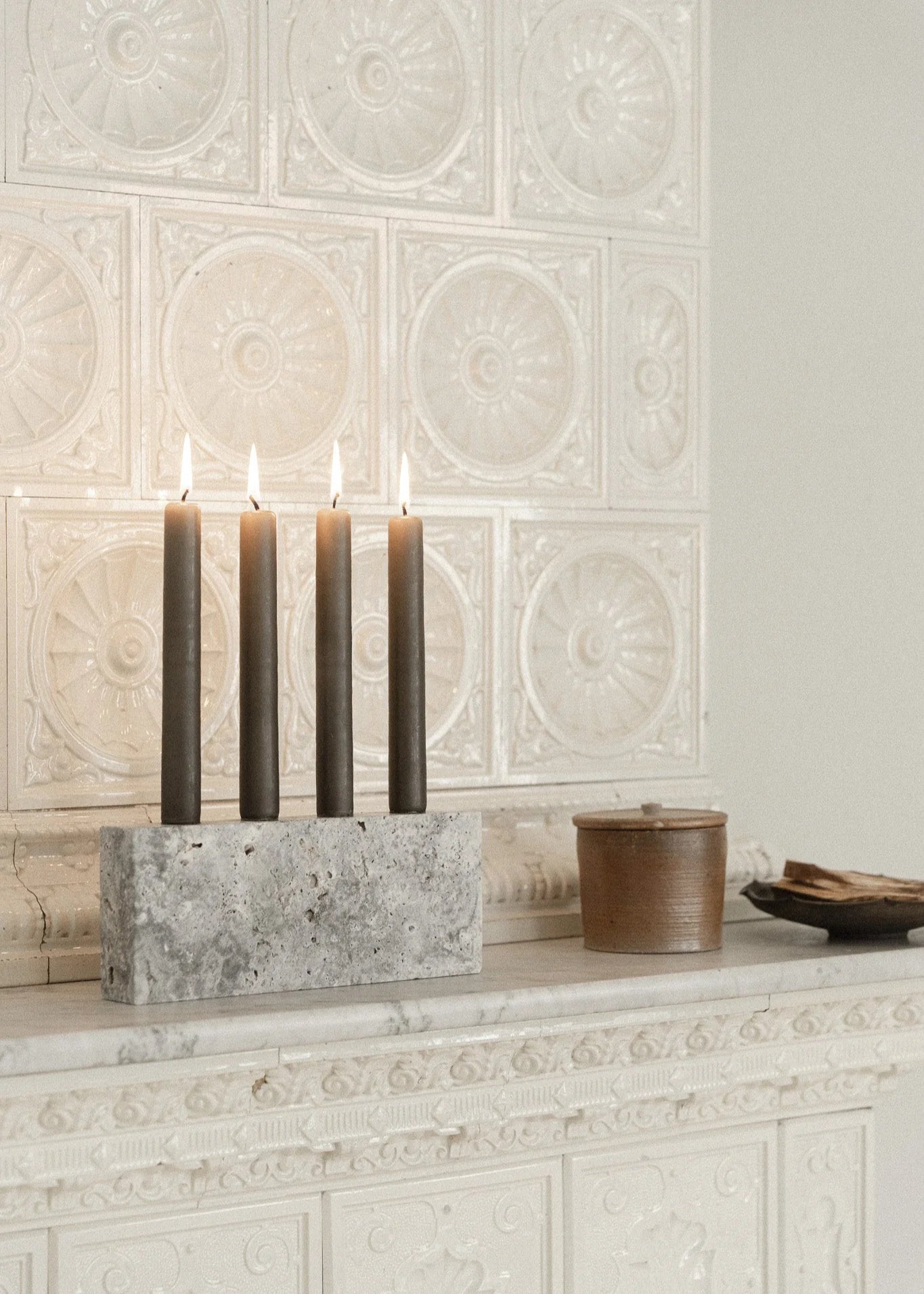 Epode | Travertine Silver | Candleholder four candles